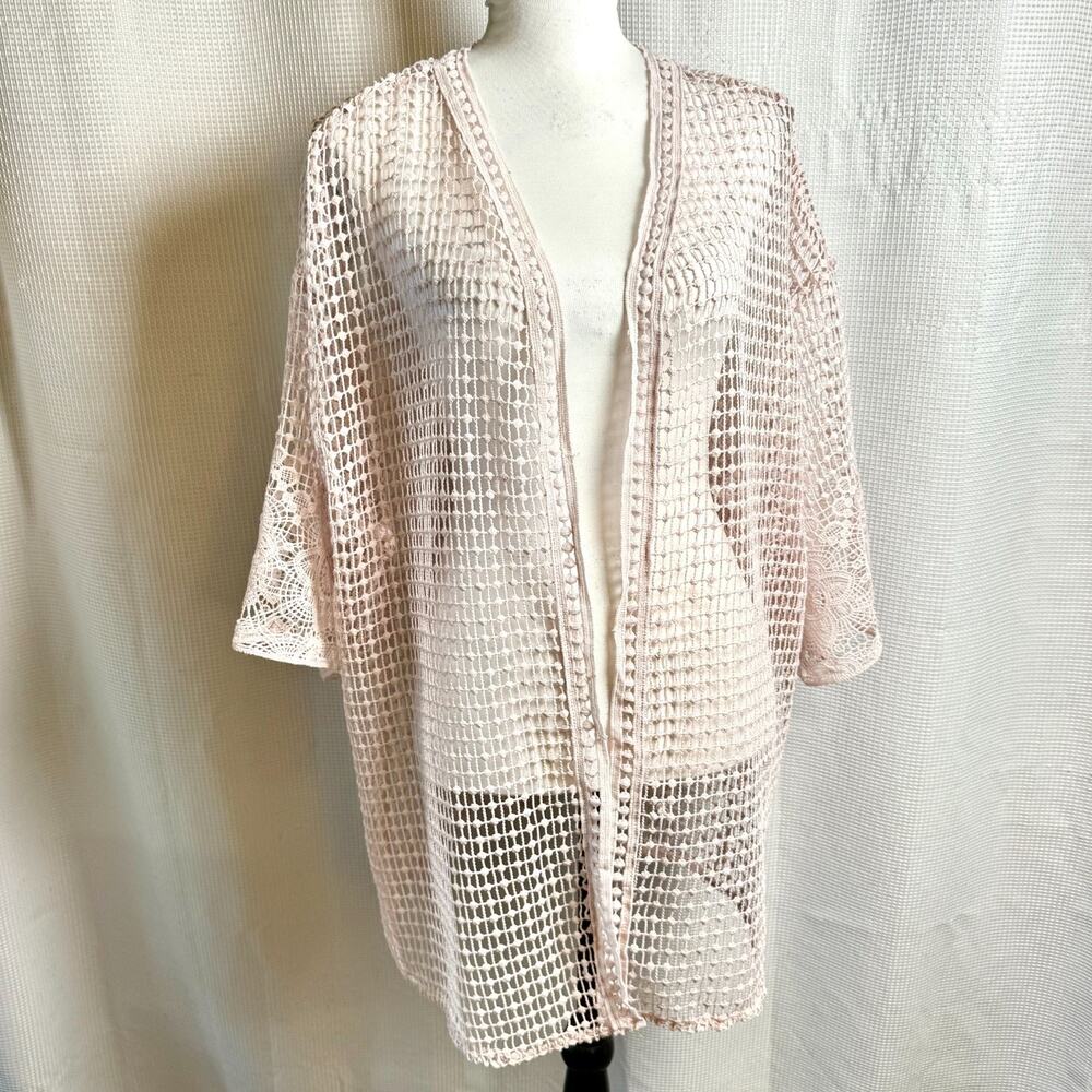 NWT Cato Swim Cover Up Kimono Tropic Escape Golden Glow Crochet Sz M Open Front